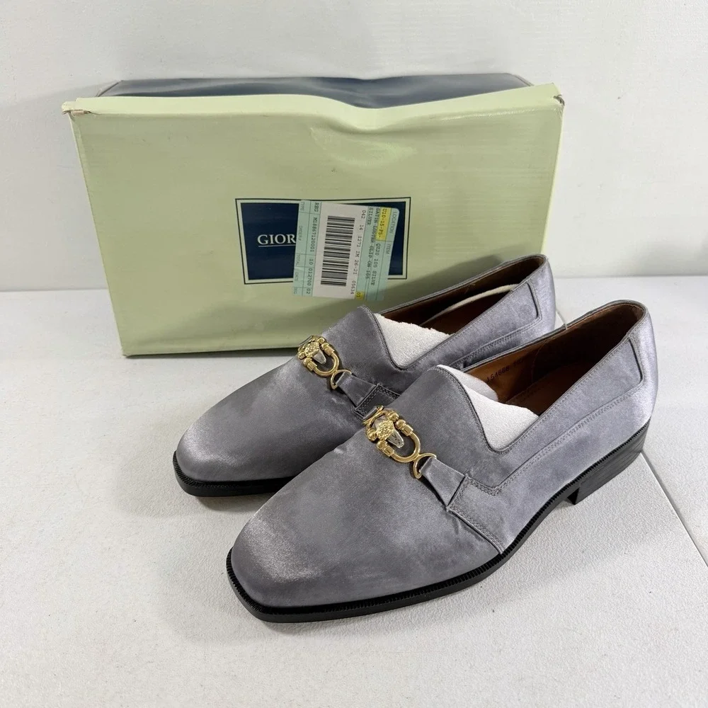 Giorgio Brutini Satin Lusher Slip On Men's Loafers Silver Size 10.5 M NIB
